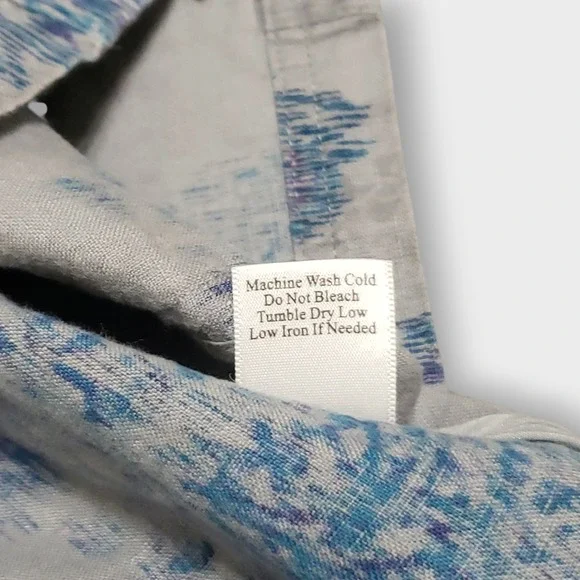 Coldwater Creek Womens 14 Gray Blue Floral Ikat 100% Linen Snap Button Jacket - Picture 9 of 13